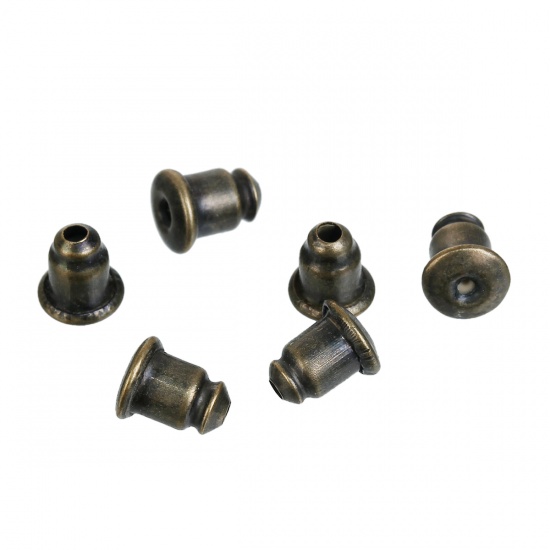 Picture of Brass Ear Nuts Post Stopper Earring Findings Bullet Antique Bronze 6mm( 2/8") x 5mm( 2/8"), 100 PCs                                                                                                                                                           