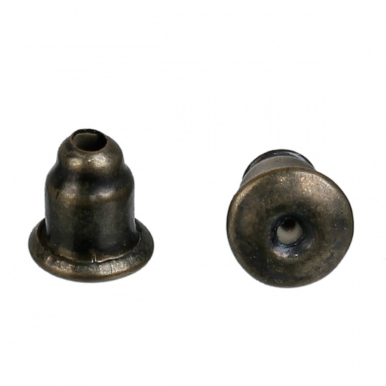 Picture of Brass Ear Nuts Post Stopper Earring Findings Bullet Antique Bronze 6mm( 2/8") x 5mm( 2/8"), 100 PCs                                                                                                                                                           