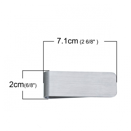 Immagine di 304 Acciaio Inossidabile Fermasoldi Rettangolo Tono Argento Modifiche in bianco di timbratura 71mm x 20mm, 1 Pz