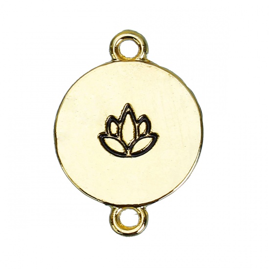Picture of Zinc Based Alloy Connectors Findings Round Gold Plated Lotus Flower Carved 20mm x 15mm, 5 PCs