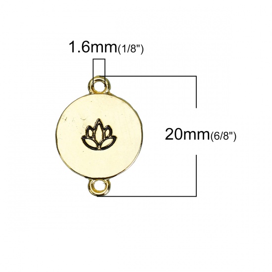 Picture of Zinc Based Alloy Connectors Findings Round Gold Plated Lotus Flower Carved 20mm x 15mm, 5 PCs