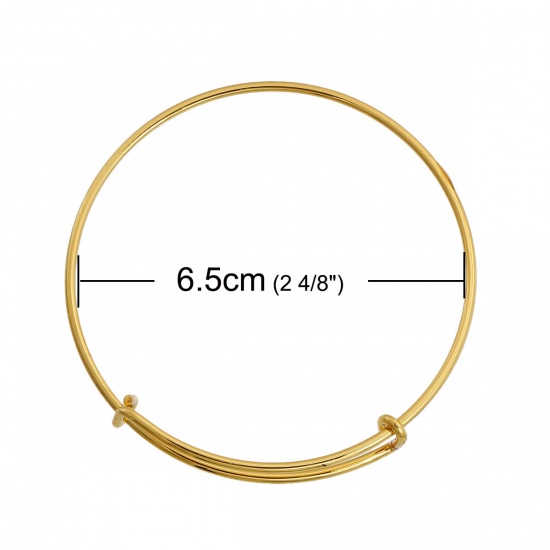 Picture of Zinc Based Alloy Expandable Bangles Bracelets Double Bar Round Gold Plated Adjustable From 25.5cm(10") - 20.5cm(8 1/8") long, 3 PCs