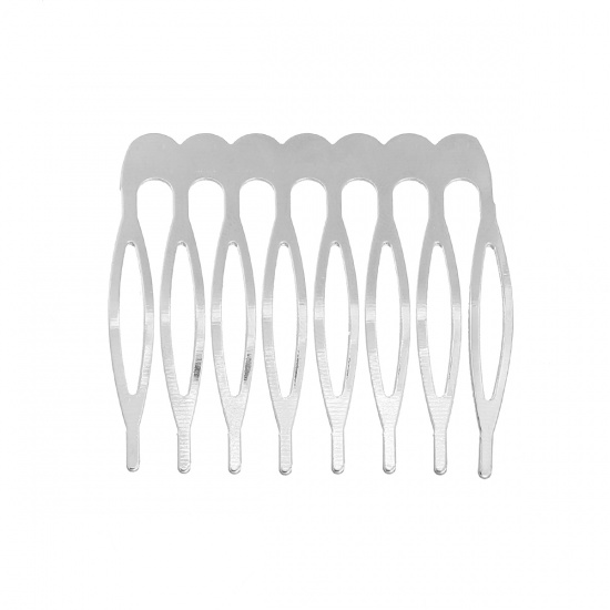 Picture of Iron Based Alloy Hair Clips Findings Comb Silver Tone 43mm x 39mm, 20 PCs