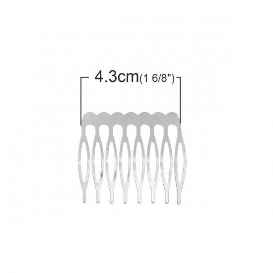 Picture of Iron Based Alloy Hair Clips Findings Comb Silver Tone 43mm x 39mm, 20 PCs