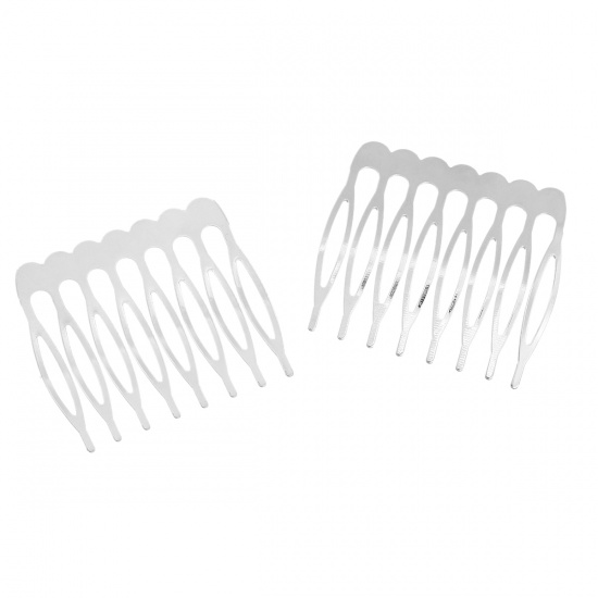 Picture of Iron Based Alloy Hair Clips Findings Comb Silver Tone 43mm x 39mm, 20 PCs
