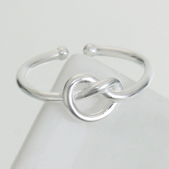 Picture of Brass Open Rings Silver Plated Love Knot 15.3mm( 5/8")(US Size 4.5), 2 PCs                                                                                                                                                                                    