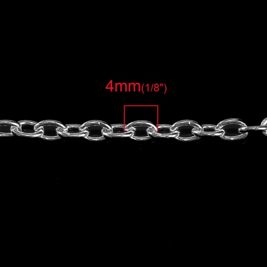 Immagine di Lega di Ferro Cavo Catena Collana Argento Placcato lunghezza: 45.7cm , Dimensione della Catena: 4mm x 3mm 1 Serie