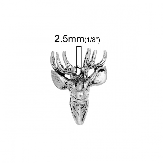 Picture of Zinc Based Alloy 3D Charms Christmas Reindeer Antique Silver 29mm x23mm(1 1/8" x 7/8") - 29mm x21mm(1 1/8" x 7/8"), 2 PCs