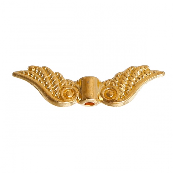 Bild von Zinklegierung Zwischenperlen Spacer Perlen Flügel Vergoldet 23mm x 7mm, Loch:ca. 1.6mm, 100 Stück
