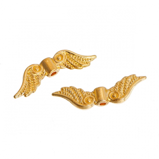 Picture of Zinc Based Alloy Spacer Beads Wing Gold Plated 23mm x 7mm, Hole: Approx 1.6mm, 100 PCs