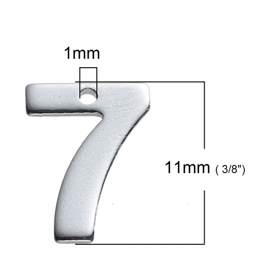 Immagine di 304 Acciaio Inossidabile Charms Tono Argento Numero " 7 " 11mm x 8mm , 30 Pz