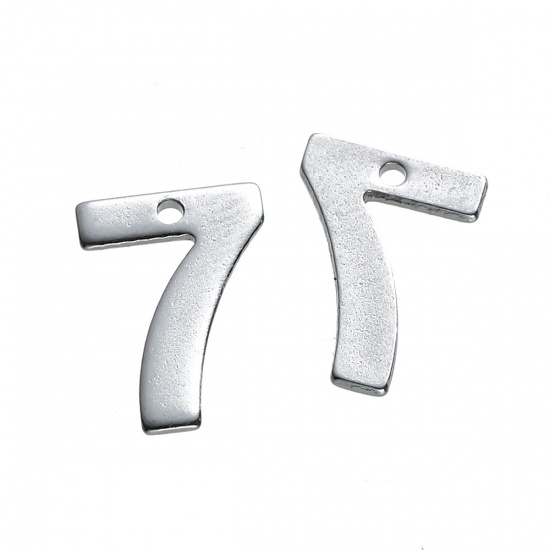 Immagine di 304 Acciaio Inossidabile Charms Tono Argento Numero " 7 " 11mm x 8mm , 30 Pz