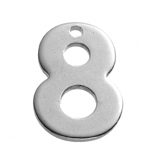 Immagine di 304 Acciaio Inossidabile Charms Tono Argento Numero " 8 " 11mm x 8mm , 30 Pz