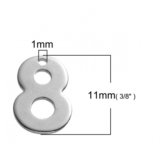 Immagine di 304 Acciaio Inossidabile Charms Tono Argento Numero " 8 " 11mm x 8mm , 30 Pz