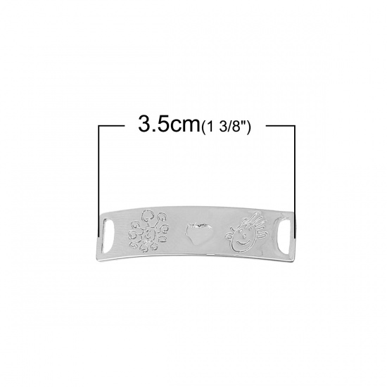 Picture of Brass Kids Art Doodles Children Drawing Jewelry Connectors Findings Rectangle Silver Tone Flower Boy 35mm(1 3/8") x 10mm( 3/8"), 1 Piece                                                                                                                      