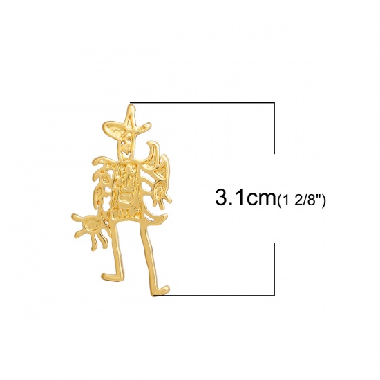 Picture of Brass Kids Art Doodles Children Drawing Jewelry Pendants Clown Gold Plated 31mm(1 2/8") x 16mm( 5/8"), 1 Piece