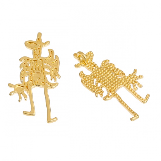 Picture of Brass Kids Art Doodles Children Drawing Jewelry Pendants Clown Gold Plated 31mm(1 2/8") x 16mm( 5/8"), 1 Piece