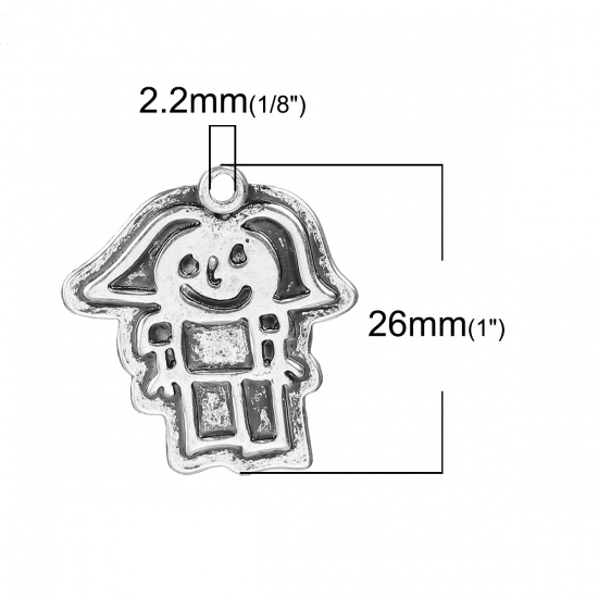 Bild von Kinder Kunst Gekritzel Kinderzeichnung Schmuck Messing Charms Mädchen Antiksilber Message " Big Sister To Noah 2.12 2016 " 26mm x 24mm, 1 Stück
