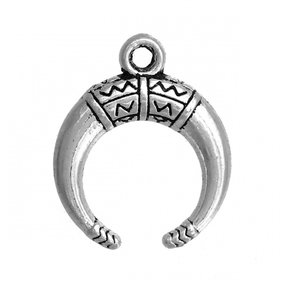 Picture of Zinc Based Alloy Charms Crescent Moon Double Horn Antique Silver Color 18mm( 6/8") x 15mm( 5/8"), 50 PCs