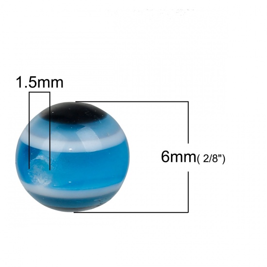 Изображение Смола Бусины из Смолы Круглые, Синий с узором “ Злой Глаз ”, 6мм диаметр, 1.5мм, 100 ШТ