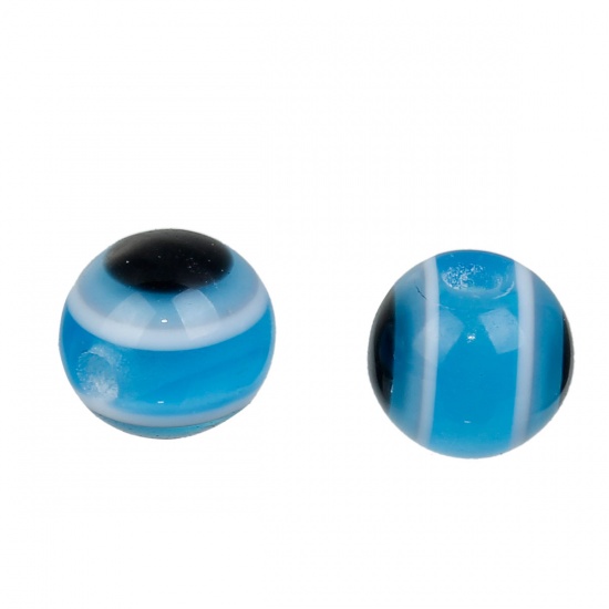 Изображение Смола Бусины из Смолы Круглые, Синий с узором “ Злой Глаз ”, 6мм диаметр, 1.5мм, 100 ШТ