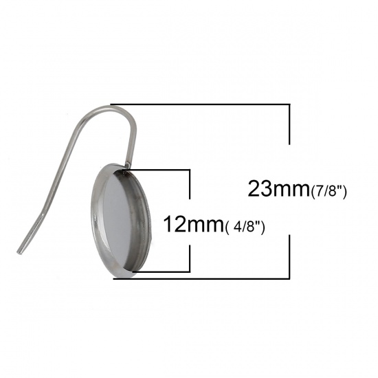Bild von 304 Edelstahl Ohrring Fassung Rund Silberfarbe (für 12mm D. Cabochon ) 23mm x 14mm, Drahtstärke: (21 gauge), 10 Stück