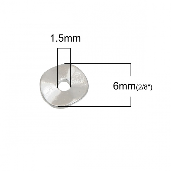 Picture of Zinc Based Alloy Wavy Spacer Beads Silver Plated Round About 6mm Dia, Hole: Approx 1.5mm, 50 PCs