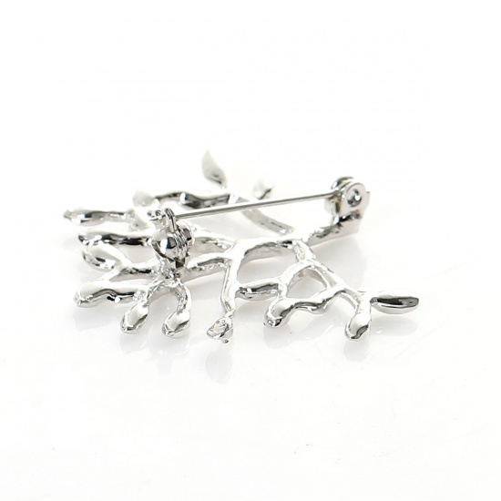 Picture of Pin Brooches Olive Branch Leaf Silver Tone 37mm(1 4/8") x 33mm(1 2/8"), 1 Piece