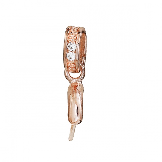 Picture of Sterling Silver Pendant Pinch Bails Clasps Oval Rose Gold Clear Rhinestone 12mm( 4/8") x 6mm( 2/8"), 1 Piece