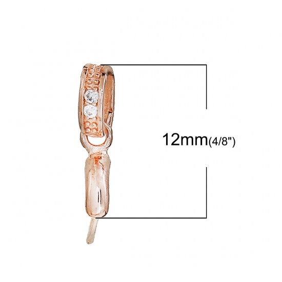Picture of Sterling Silver Pendant Pinch Bails Clasps Oval Rose Gold Clear Rhinestone 12mm( 4/8") x 6mm( 2/8"), 1 Piece