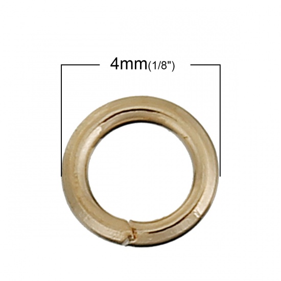 Picture of 0.7mm Zinc Based Alloy Open Jump Rings Findings Round 14K Real Gold Plated 4mm Dia., 100 PCs