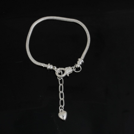 Rame Stile Europeo Catena di Serpente Charm Braccialetti Argento Placcato Cuore lunghezza: 16cm, 1 Pz