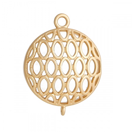 Brass Connectors Honeycomb Gold Plated Round Hollow 21mm( 7/8") x 17mm( 5/8"), 3 PCs