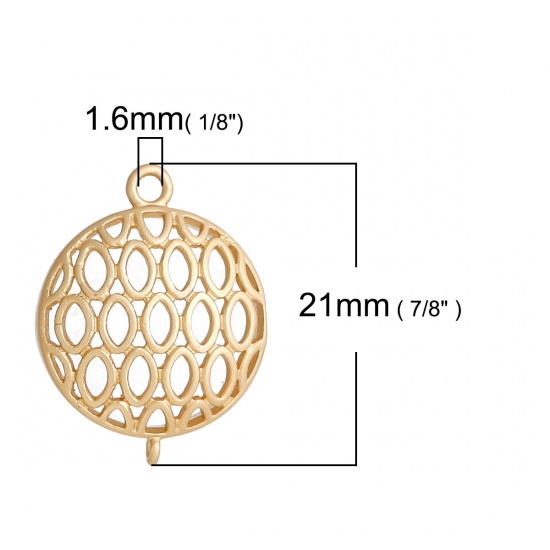 Picture of Brass Connectors Honeycomb Gold Plated Round Hollow 21mm( 7/8") x 17mm( 5/8"), 3 PCs                                                                                                                                                                          