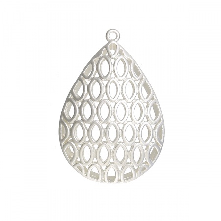 Brass Charms Honeycomb Silver Plated Drop Hollow 28mm(1 1/8") x 19mm( 6/8"), 3 PCs