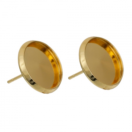 Ottone Orecchini a Perno Accessori Tondo Oro Placcato Basi per Cabochon (Addetti: 12mm) 14mm x 13mm posta / filo: ( 0.7mm )， 10 Pz