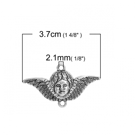 Picture of Zinc Based Alloy Connectors Human Head Antique Silver Color Wing 37mm x 21mm, 20 PCs