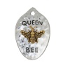 Image de Pendentifs Insecte en Alliage de Zinc Goutte d'Eau Or Vieilli & Argent Vieilli Deux Couleurs Abeille Message" Queen Bee " 43mm x 29mm, 3 Pcs