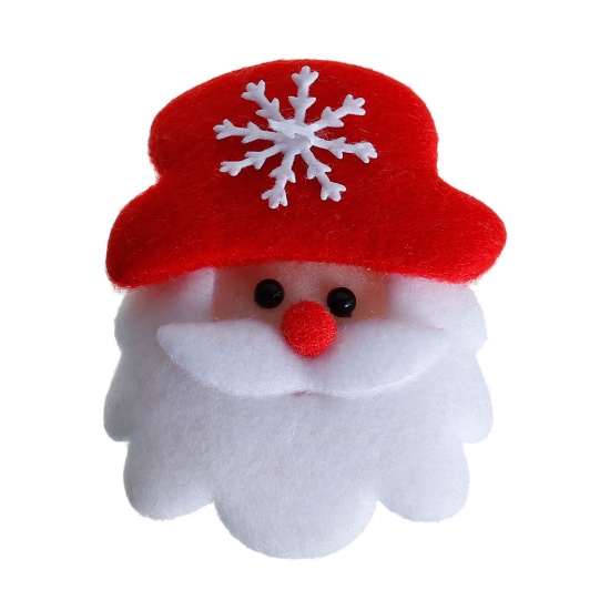 Picture of Fabric Pin Brooches LED Light Flashing Christmas Santa Claus White & Red 90mm(3 4/8") x 65mm(2 4/8"), 1 Piece