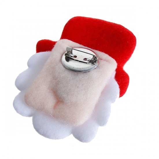 Picture of Fabric Pin Brooches LED Light Flashing Christmas Santa Claus White & Red 90mm(3 4/8") x 65mm(2 4/8"), 1 Piece