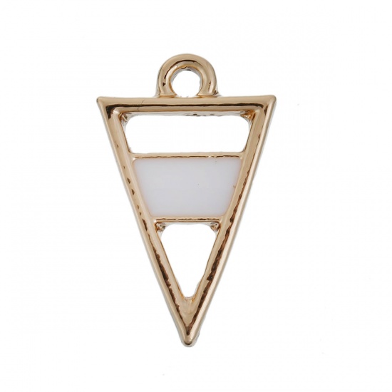 Immagine di Lega di Zinco Charms Geometrica Oro Placcato Bianco Triangolo Smalto 21mm x 13mm , 10 Pz