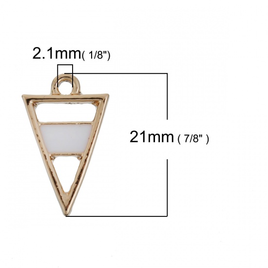 Immagine di Lega di Zinco Charms Geometrica Oro Placcato Bianco Triangolo Smalto 21mm x 13mm , 10 Pz