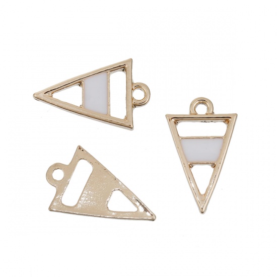 Immagine di Lega di Zinco Charms Geometrica Oro Placcato Bianco Triangolo Smalto 21mm x 13mm , 10 Pz