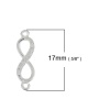 Picture of Brass Connectors Infinity Symbol Silver Plated Hollow Clear Rhinestone 17mm( 5/8") x 5mm( 2/8"), 2 PCs                                                                                                                                                        