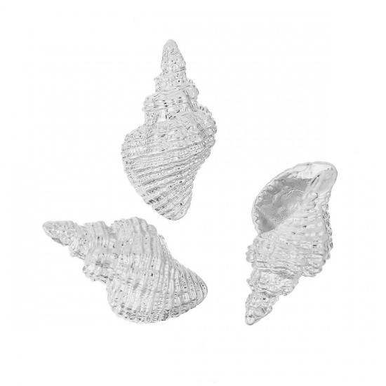 Imagen de Latón Colgantes Charms Caracola Argentado 22mm x 13mm, 2 Unidades