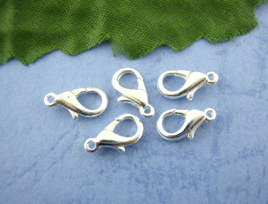 Picture of Zinc Based Alloy Lobster Clasps Silver Plated 12mm x 6mm, 1000 PCs
