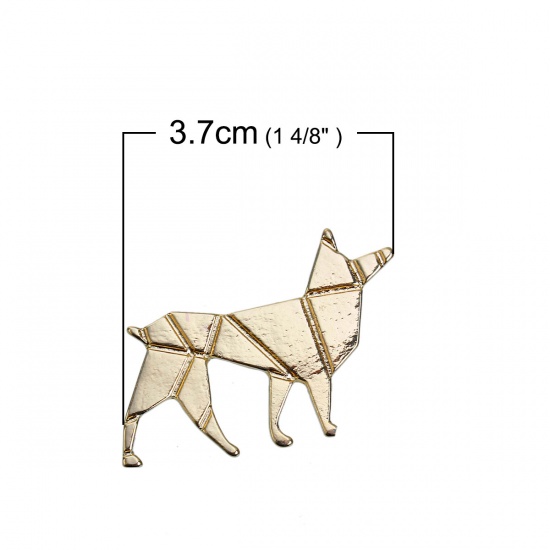 Picture of Zinc Based Alloy Origami Connectors Wolf Gold Plated 37mm x 26mm, 5 PCs