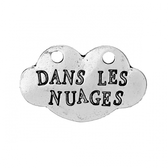 Picture of Zinc Based Alloy Connectors Cloud Antique Silver French Message " Dans Les Nuages " 29mm x 18mm, 10 PCs