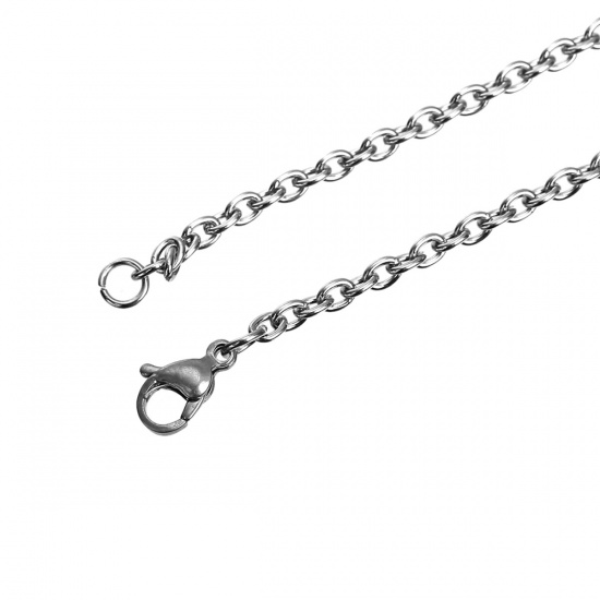 Imagen de Acero Inoxidable Cable Cadena Cruz Collares Óvalo Tono de Plata 59cm longitud, Cadena: 4mm x 3mm, 2 Unidades