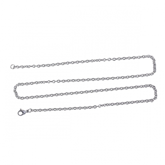 Imagen de Acero Inoxidable Cable Cadena Cruz Collares Óvalo Tono de Plata 59cm longitud, Cadena: 4mm x 3mm, 2 Unidades